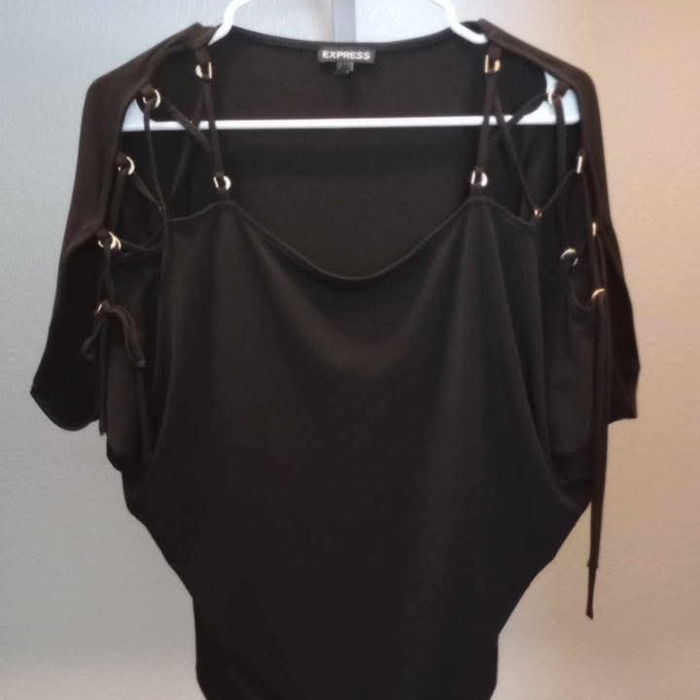 Express Black Blouse with Grommet Details